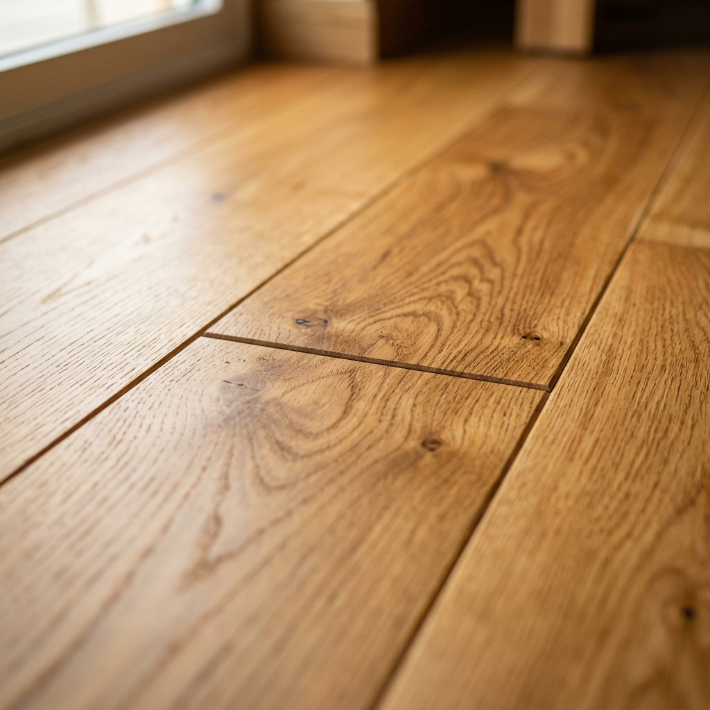 Close-up of premium hardwood floor grain detail showing expert craftsmanship