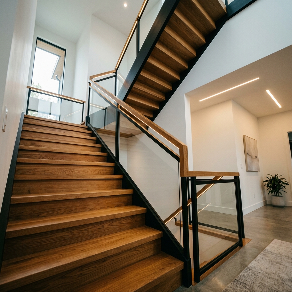 Custom hardwood staircase installation with precision craftsmanship